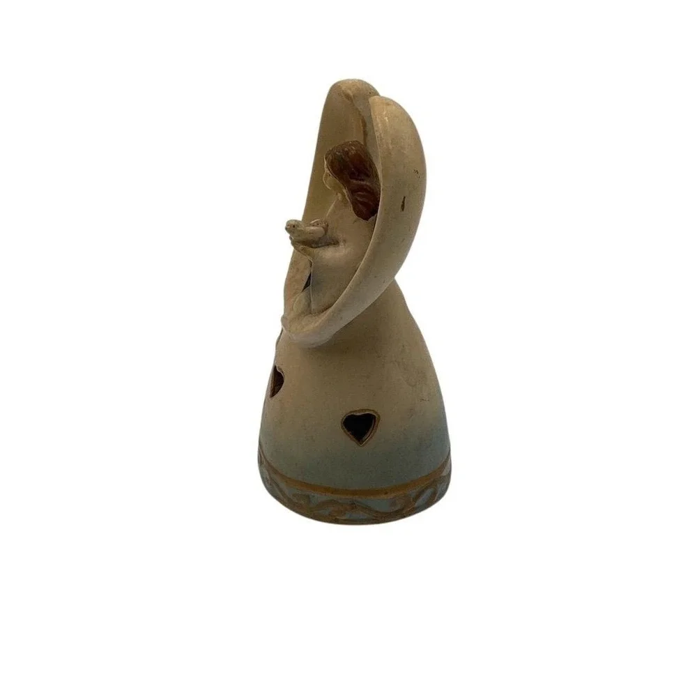 Vintage Ceramic Angel Bell Figurine with Heart Cutouts Home Decor